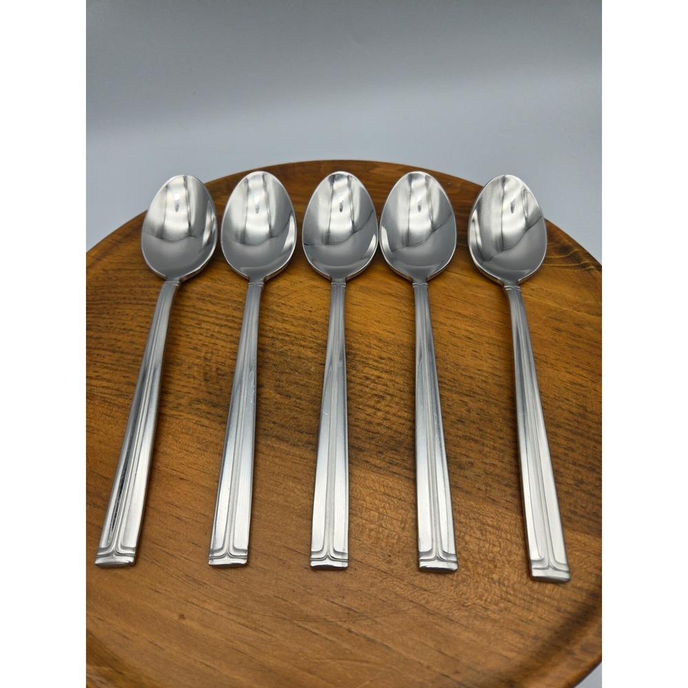 Mikasa Parallels‎ 5 Soup Spoons Korea Stainless 18/8 Modern Minimalist 7 5/8"